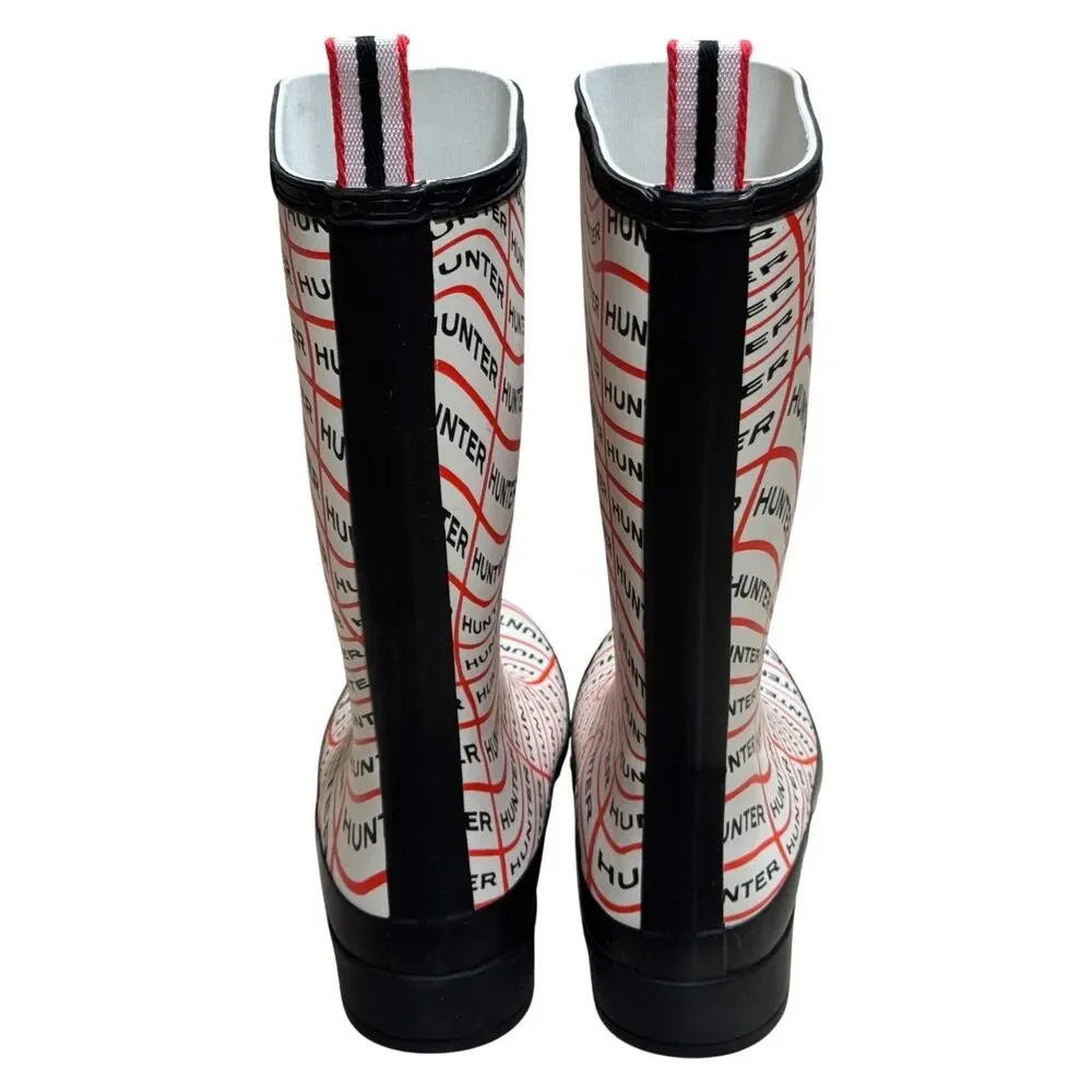 Hunter WFT2065RMA Play Boot Tall Sonic Logo Print Rain Boots White/Red US 6